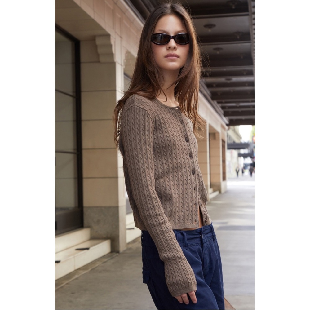 John Galt Brown Zoe Cable Knit Cardigan in Brown